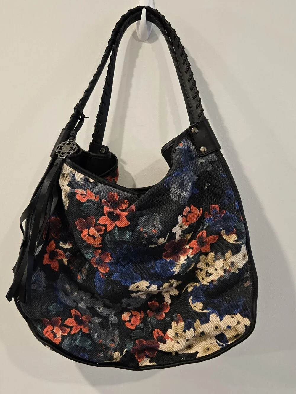 Rafe New York Floral Canvas Vivienne Large Tote Handbag Purse Bag Leather Accent